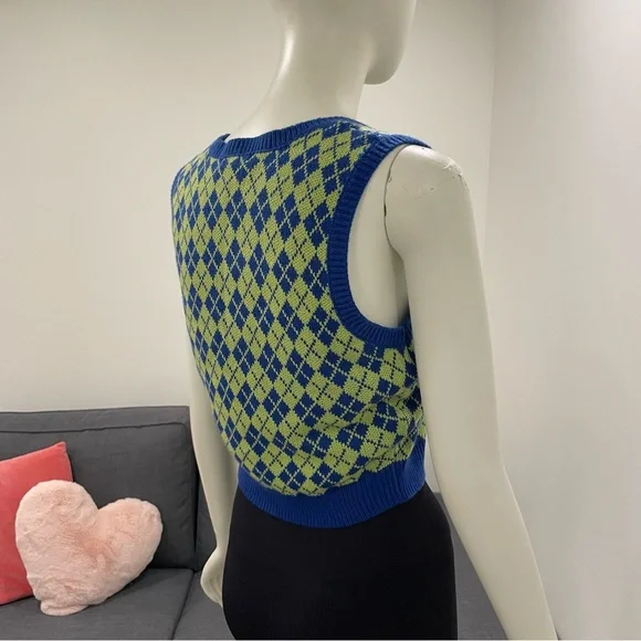 NWT UK2LA Vest Size Large V-Neck Cropped Argyle Print Preppy Tennis Golf - Picture 6 of 14